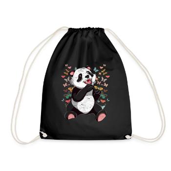 Panda Bär Zoo Tier Geschenk Schmetterling Panda - Turnbeutel - Schwarz - Vorne