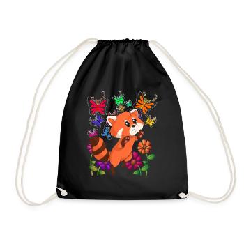 China Tier Geschenk Schmetterling Roter Panda - Turnbeutel - Schwarz - Vorne