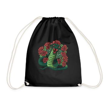 Snake Predator Reptile Gift Roses Cobra - Drawstring Bag - black - Front
