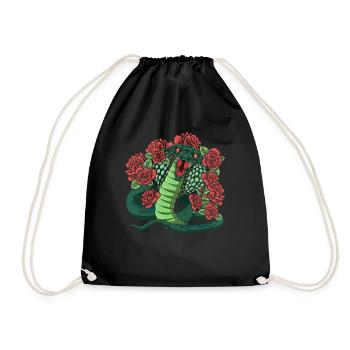 Roses Snake Animal Lover Reptile Gift Cobra - Drawstring Bag - black - Front