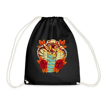 Reptile Snake Gift Colorful Roses Cobra - Drawstring Bag - black - Front