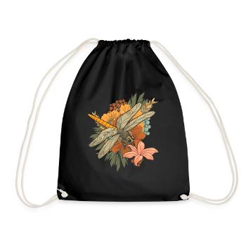 Tierliebhaber Vintage Blumen Tier Geschenk Libelle - Turnbeutel - Schwarz - Vorne