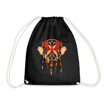 Feather Jewelry Gift Butterfly Dream Catcher - Drawstring Bag - black - Front