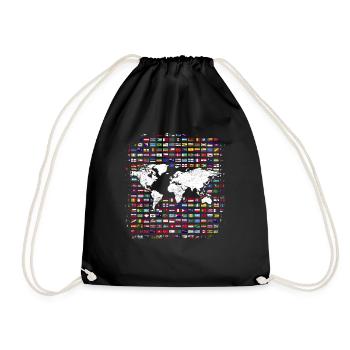 World Map Travel Map Gift Flag - Drawstring Bag - black - Front