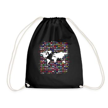 Map Flags Travel Gift World Map - Drawstring Bag - black - Front