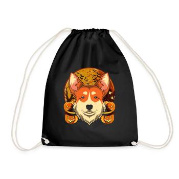 Full Moon Pumpkin Dogs Gift Halloween Corgi - Drawstring Bag - black - Front