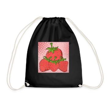 Erdbeeren Sommer Frucht Obst Geschenk Erdbeere - Turnbeutel - Schwarz - Vorne