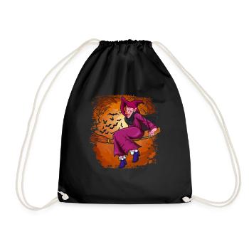Gruseliges Halloween Geschenk Fledermaus Hexe - Turnbeutel - Schwarz - Vorne