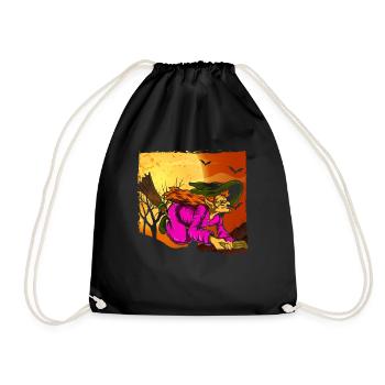 Witch's Broom Halloween Gift Full Moon Witch - Drawstring Bag - black - Front