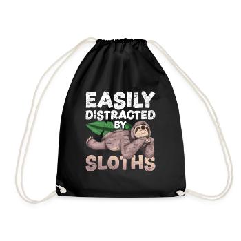 Easily distracted by sloths Funny sloth - Drawstring Bag - black - Front