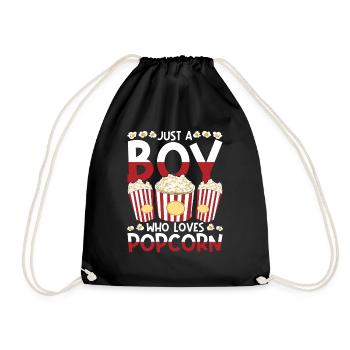 Just a boy who loves popcorn Snack Popcorn - Drawstring Bag - black - Front