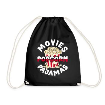 Cinema Snack Movies Pajama Gift Funny Popcorn - Drawstring Bag - black - Front