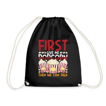 Snack Popcorn Lover Funny Gift Popcorn - Drawstring Bag - black - Front