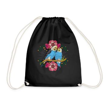 Flowers Bird Animal Gift Cute Budgie - Drawstring Bag - black - Front