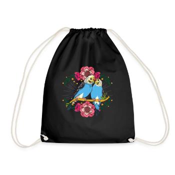 Flower Bird Gift Cute Budgie - Drawstring Bag - black - Front