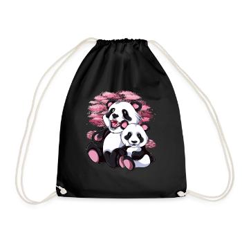 Sakura Panda Bär Baby Geschenk Kirschblüten Panda - Turnbeutel - Schwarz - Vorne