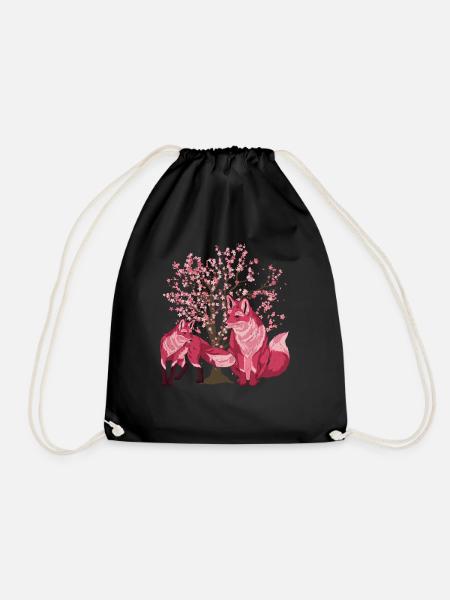 Sakura Baum Wald Tier Geschenk Kirschblüten Fuchs - Turnbeutel - Schwarz