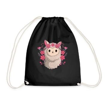 Blumen Alpaka Zoo Tier Geschenk Niedliches Lama - Turnbeutel - Schwarz - Vorne