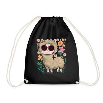 Coole Sonnenbrille Blumen Alpaka Geschenk Lama - Turnbeutel - Schwarz - Vorne