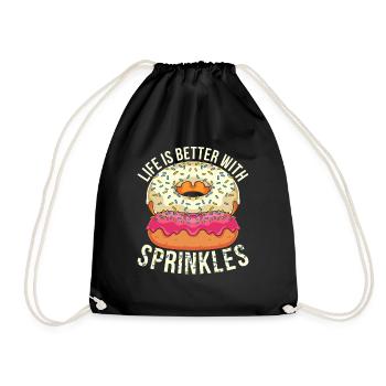 Streusel Donut Süßigkeiten Geschenk Lustiges Donut - Turnbeutel - Schwarz - Vorne
