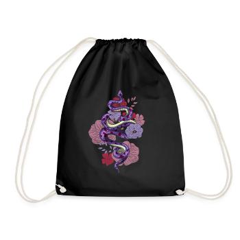 Reptile Animal Gift Pretty Floral Snake - Drawstring Bag - black - Front