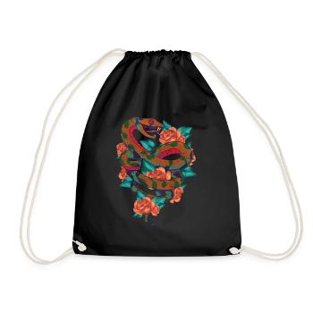 Flowers Predator Reptiles Gift Roses Snake - Drawstring Bag - black - Front
