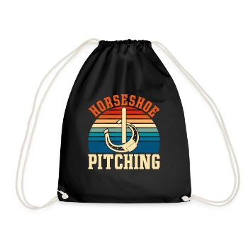 Retro Hufeisen Werfer Geschenk Pferde Hufeisen - Turnbeutel - Schwarz - Vorne