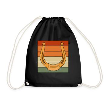 Pferde Reiten Pferdesport Geschenk Retro Hufeisen - Turnbeutel - Schwarz - Vorne