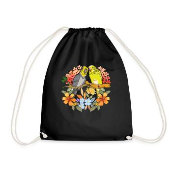 Bird Lover Bird Gift Flowers Parakeet - Drawstring Bag - black - Front