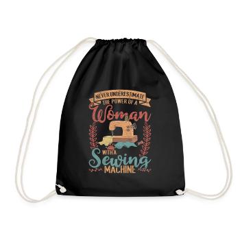 Never underestimate a woman with sewing machine sewing - Drawstring Bag - black - Front