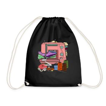 Retro Sewing Machine Knitting Seamstress Gift Sewing - Drawstring Bag - black - Front