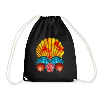 Sommerurlaub Geschenk Farbenfrohes Muschel - Turnbeutel - Schwarz - Vorne