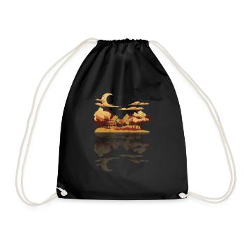 Forest Trees Reflection Gift Crescent Moon Nature - Drawstring Bag - black - Front