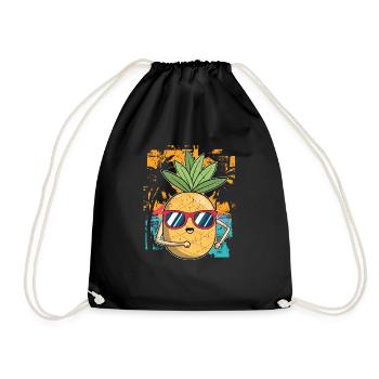 Lustiges Obst Geschenk Coole Sonnenbrille Ananas - Turnbeutel - Schwarz - Vorne