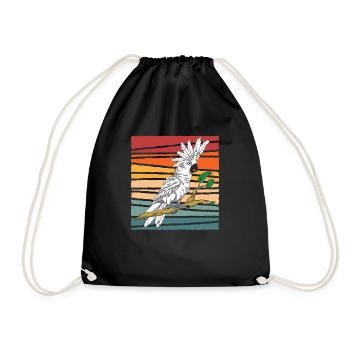 Retro Parrot Bird Gift Bird Lover Cockatoo - Drawstring Bag - black - Front