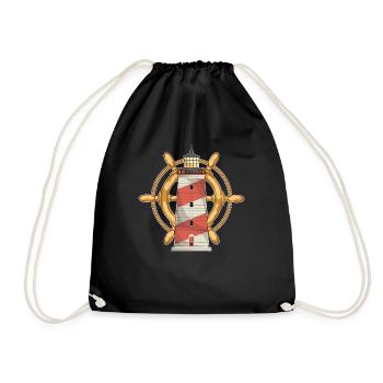 Ocean Boat Steering Wheel Sea Gift Lighthouse - Drawstring Bag - black - Front