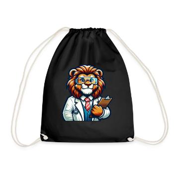 Cute Lion Scientist - Drawstring Bag - black - Front