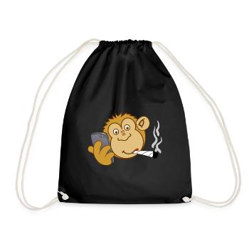 Monkey with phone and joint – modern addiction - Drawstring Bag - black - Front