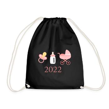 Baby 2022 Geburt Mädchen rosa Familie - Turnbeutel - Schwarz - Vorne