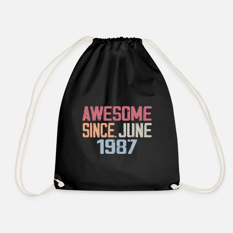 June 1987 June Retro Birthday Gift June 1987 - Drawstring Bag - black