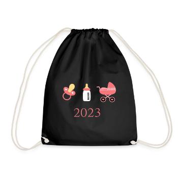 Baby 2023 Geburt Mädchen Vorlage personalisierbar - Turnbeutel - Schwarz - Vorne