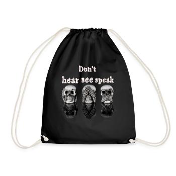 Skull Trio Hear Seh Speak - Drawstring Bag - black - Front
