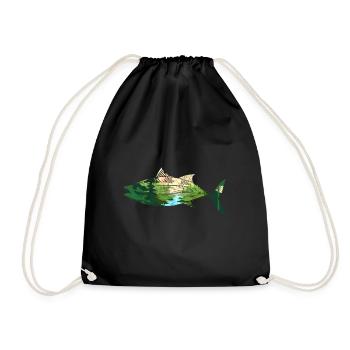 Gebirge Angeln Natur Bäume Angler Geschenk Fisch - Turnbeutel - Schwarz - Vorne
