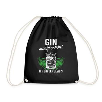 Gin Alkohol Trinken Geschenk · Gin macht schön - Turnbeutel - Schwarz - Vorne