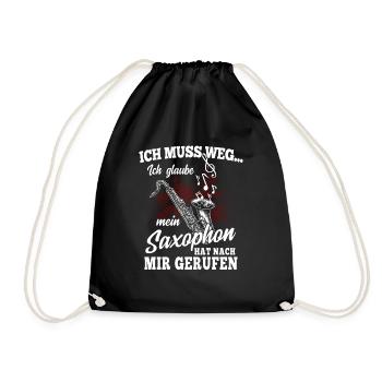 Saxophon Blasmusik Musiker Geschenk · ich muss weg - Turnbeutel - Schwarz - Vorne