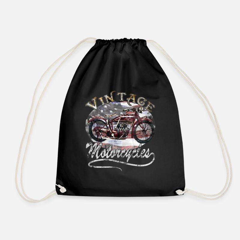 Vintage Motorcycle T-Shirt - Drawstring Bag - black