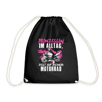 Motorrad Frau Superbikerin Geschenk · Prinzessin - Turnbeutel - Schwarz - Vorne