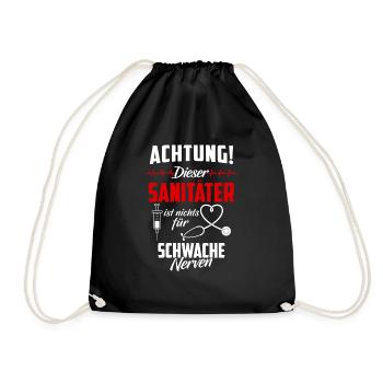 Rettungsdienst Notruf Sani Geschenk · Achtung - Turnbeutel - Schwarz - Vorne