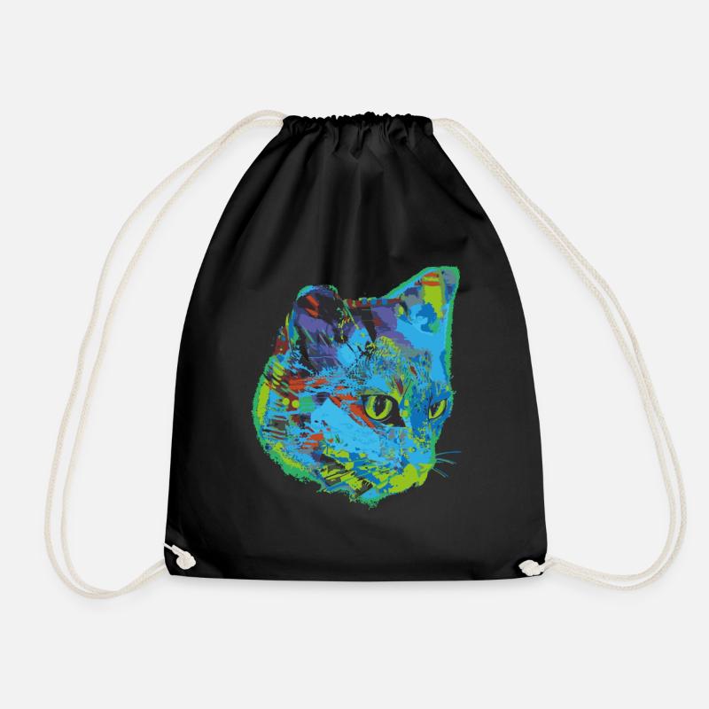 cat, cat, illustration, graffiti, cat, - Drawstring Bag - black