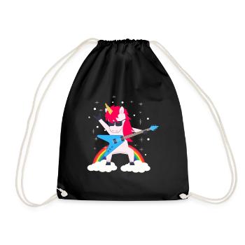 Dabbing unicorn with rock guitar - Drawstring Bag - black - Front